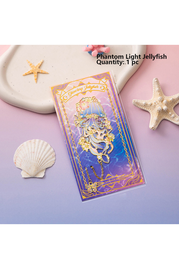 Phantom Jellyfish 1Pc Marine Animals Metal Bookmarks with Chain Tassel Hollow Gifts Rustproof Planne