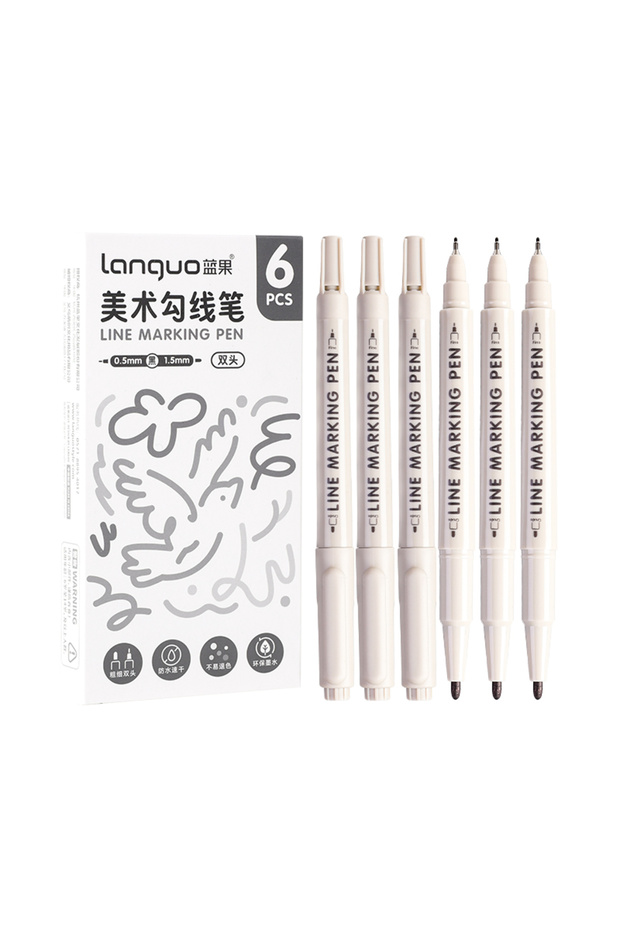 6 Pieces 6 Pcs/Set Double Tip Line Marking Pen Drawing Manga Outlining Art Marker Brush for Sketch P