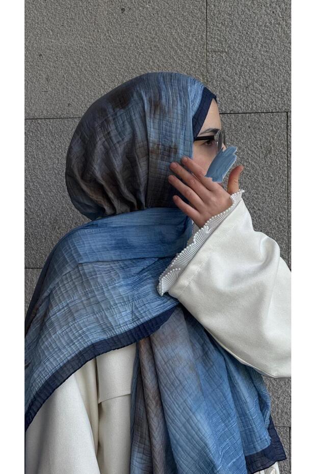 Müslin Pliseli Şal-İndigo - 5