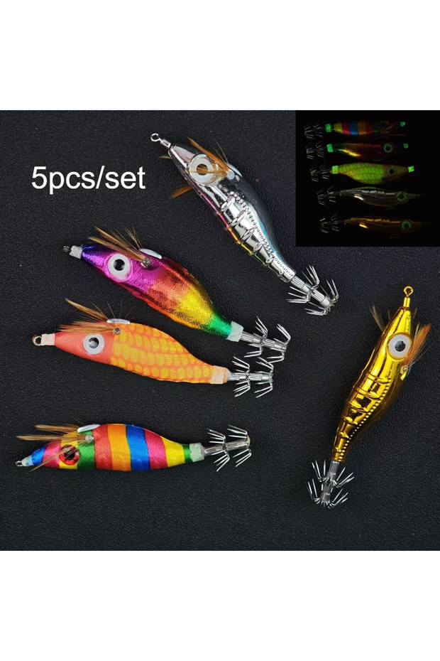 5pcs-set-Shrimp Ackibbik 5pcs/set 10cm Glow Horizontal Squid Jig Hook Luminous Shrimp Fishing Lure S