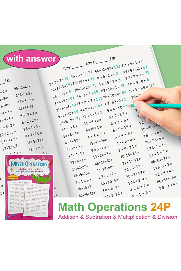 Mixed Operations Math Workbook for Grade 3-4 Mixed Operations with Answers, Addition, Subtraction Mu