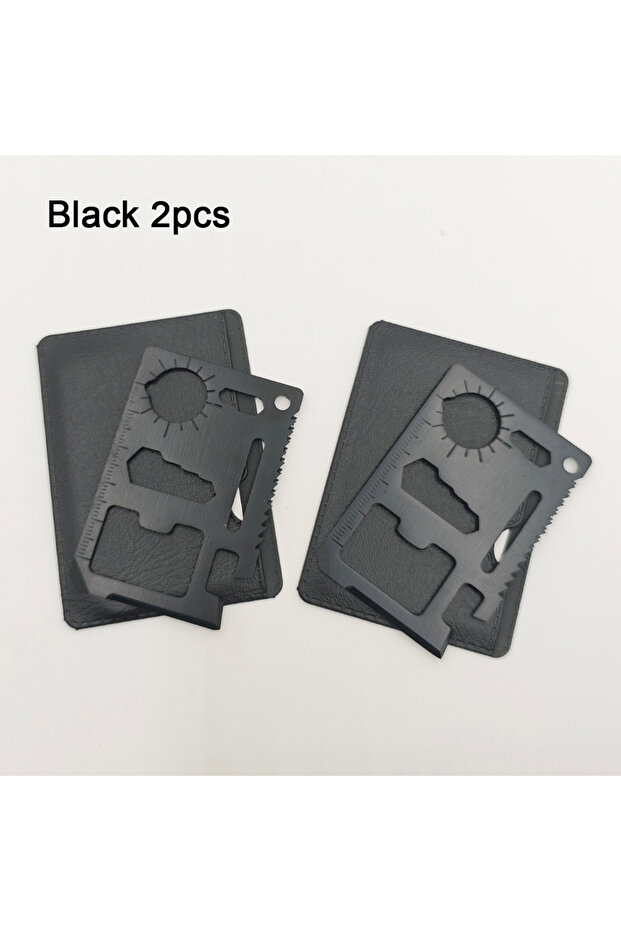 Black 2pc Stainless Steel EDC Pocket Tool 11 in 1 Portable Multi Function Survival Tool