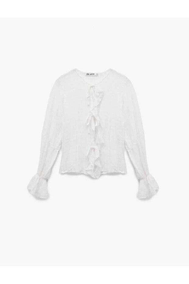 White Women's Blouse with Ruffled Bow 6Wal60047Iw
