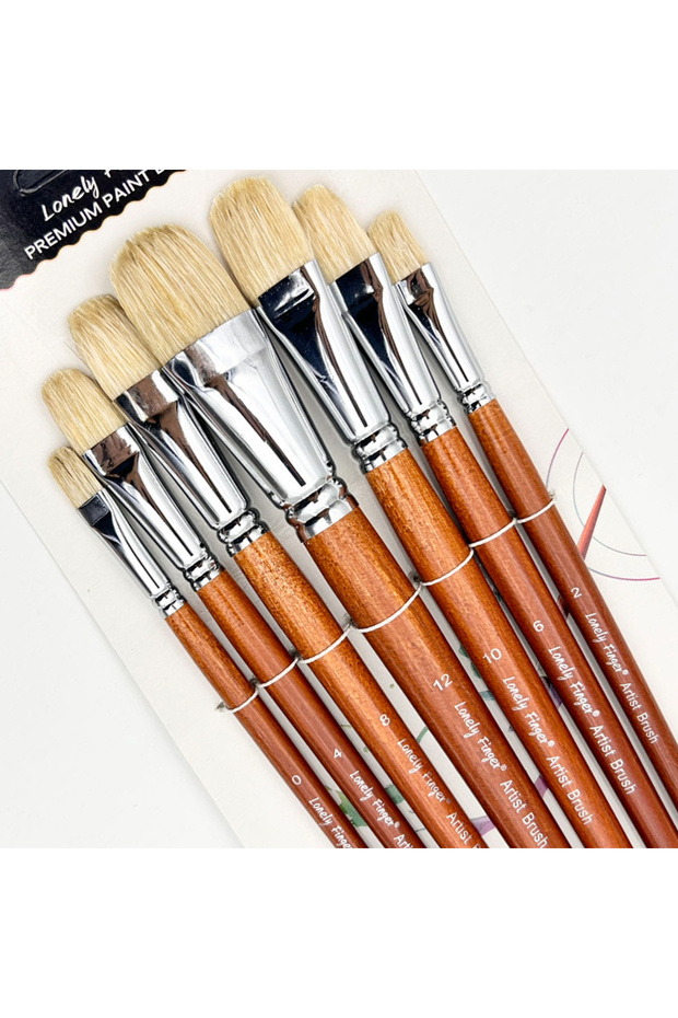 7pcs Bristle Filbert Professional Hog Bristle Filbert Oil Paint Brushes Set, 7pcs Long Wooden Handle