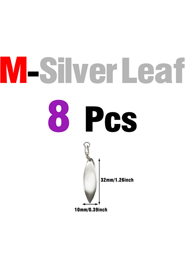 M Silver Leaf MNFT 8pcs Spinner Blades with Ball Bearing Swivels Tail Spinner Spinnerbait Fishing Lu