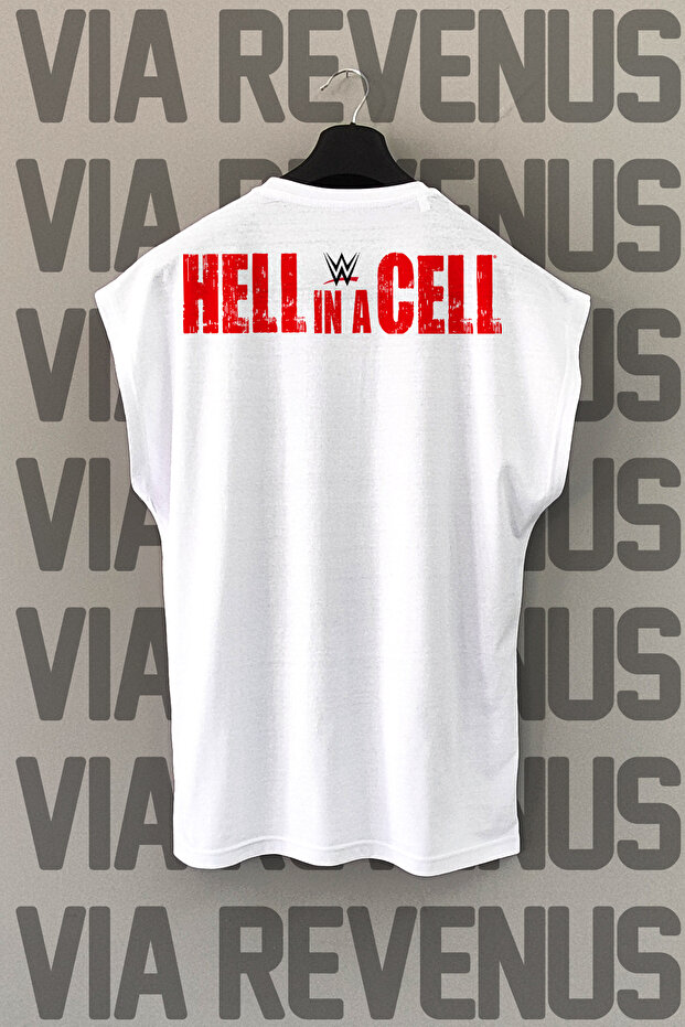 Wwe Hell in a Cell Back Printed Zero Sleeve 100% Cotton Sports Tshirt