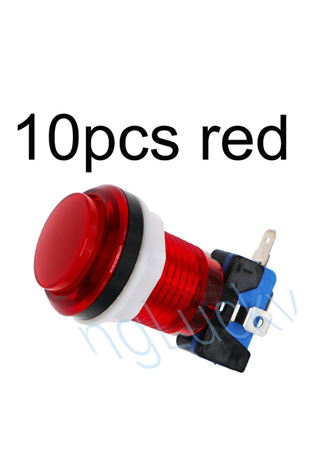 10 قطع أزرار ضغط LED حمراء لألعاب الأركيد، 5 فولت/12 فولت، مصابيح LED شفافة مزودة بميكروفون