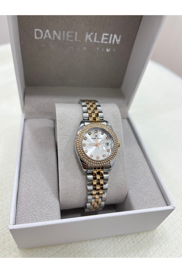 Rose Silver Color Stone Calendar Wristwatch