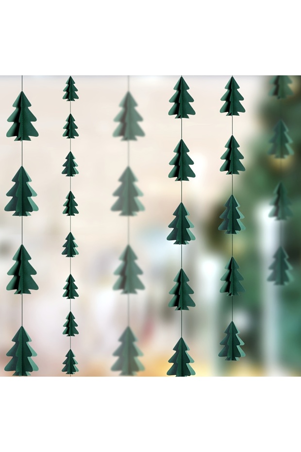 green 10 Christmas Tree Paper Garlands-Festive Colorful Hanging Decorati,Ideal for Holiday Parties &