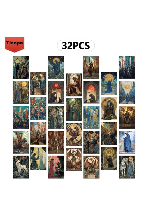 Mixed Color 32pcs, vintage dragon and knight postcards, perfect for birthday/anniversary gifts, suit