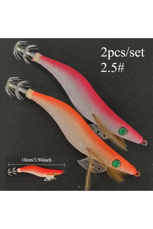 Size 2.5 Ackibbik 2pcs/set Luminous Squid Jig Hook Shrimp Prawn Lure Artificial Hard Bait Fishing Su