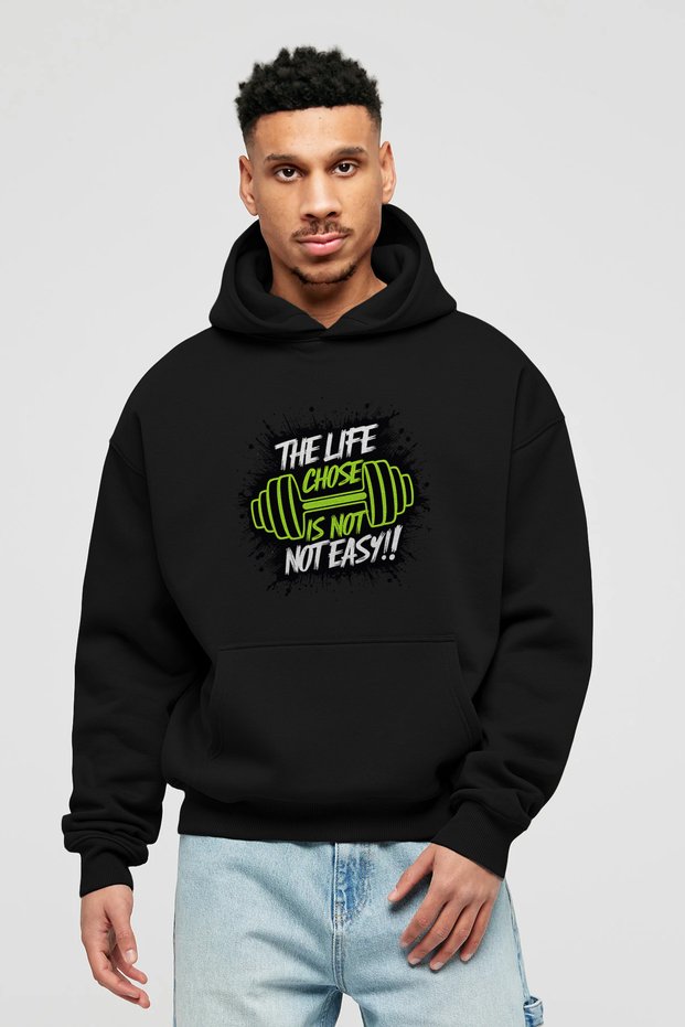 Gym, Sports, Fitness 4 Front Printed Black Hoodie Oversized Hooded Sweatshirt for Men and Women