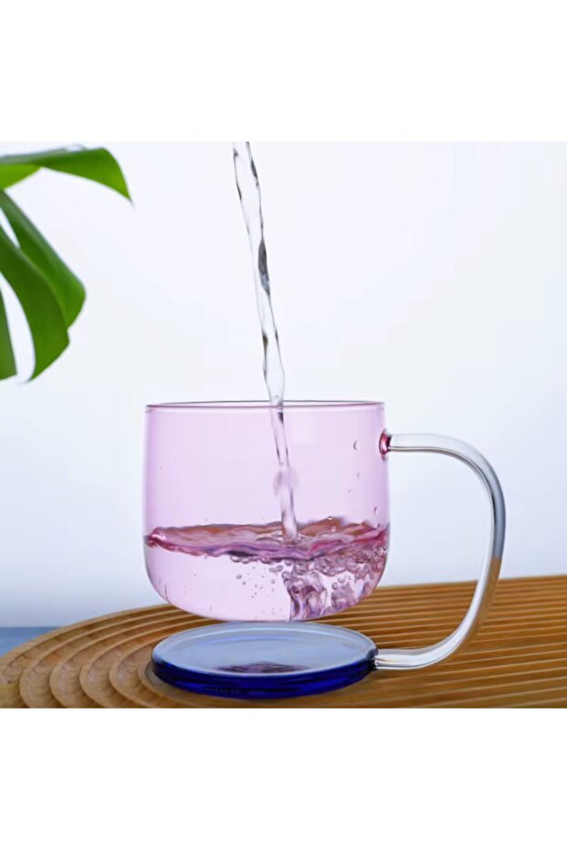 Pinterest 350 Mlcolorful Transparent Glass Cup with Self-Standing Glass Stand – Modern and Stylish Design Mug