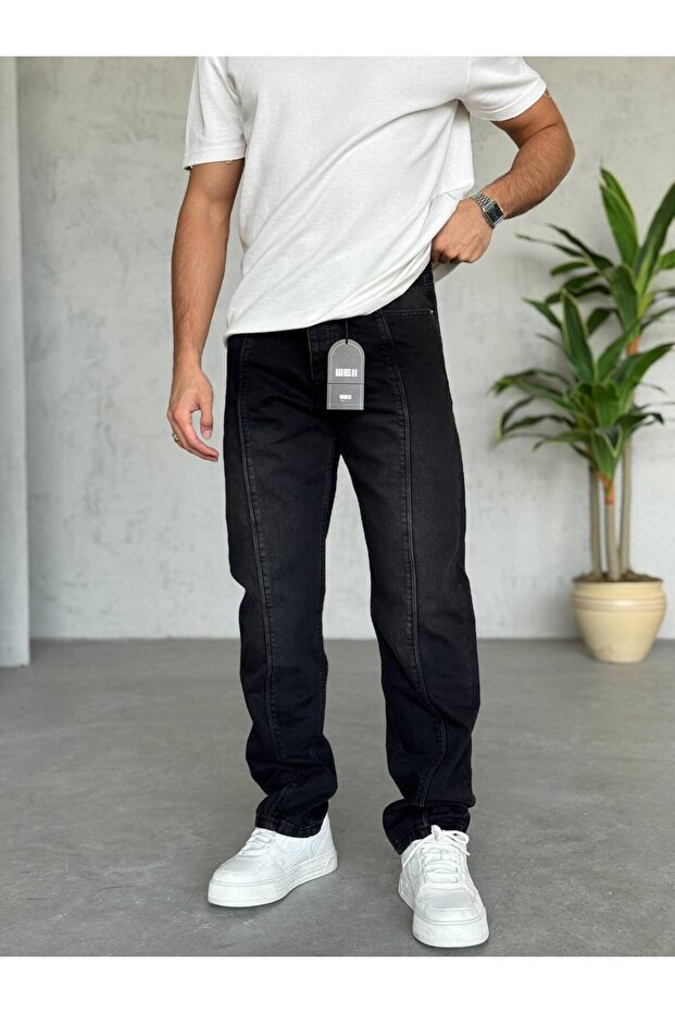Men's Stitching Detail Baggy Fit Jeans