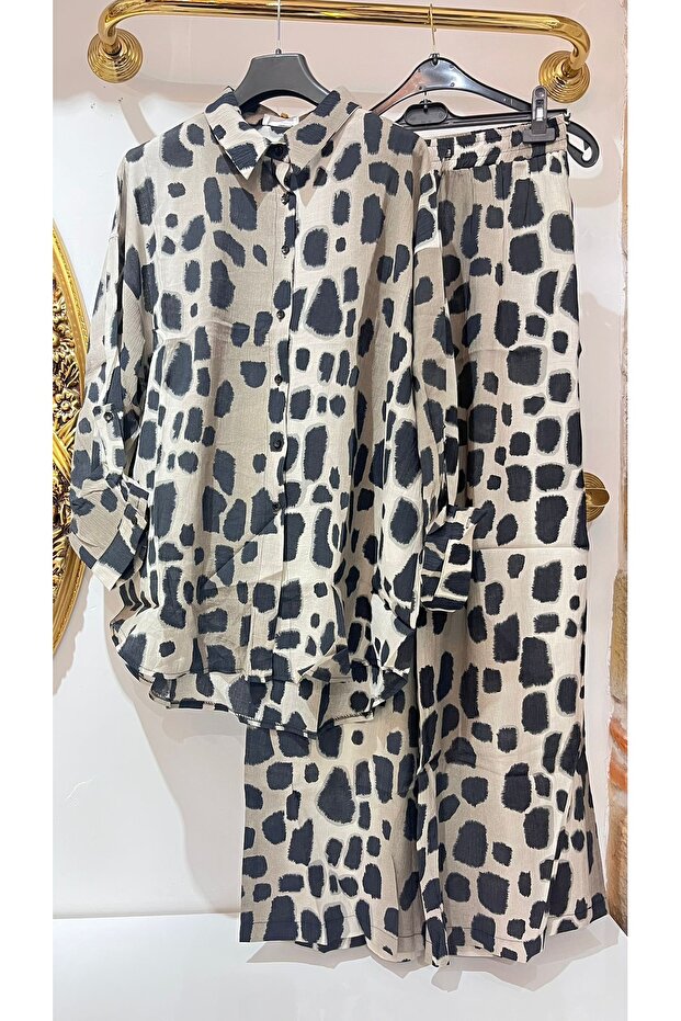 Leopard Patterned Linen Double Set - 1