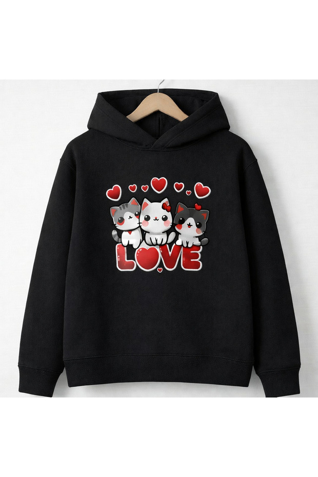 Unisex 100% Cotton Love Printed Children's Hooded Sweatshirt