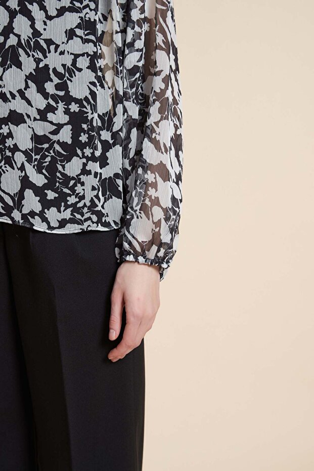 بلوزة طويلة سادة منقوشة بخصر - 7