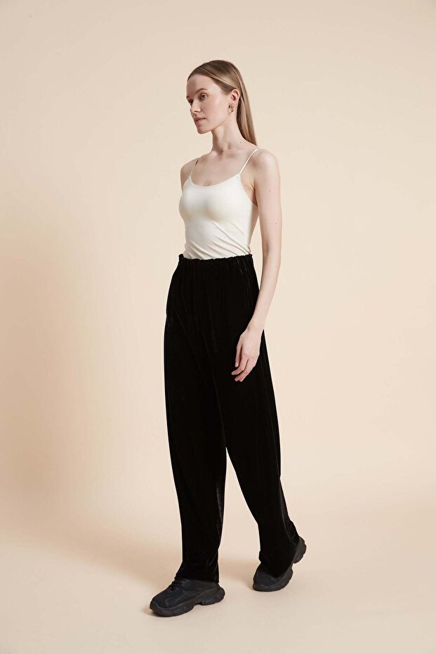 بنطال طويل واسع الساقين بلون موحد - 4