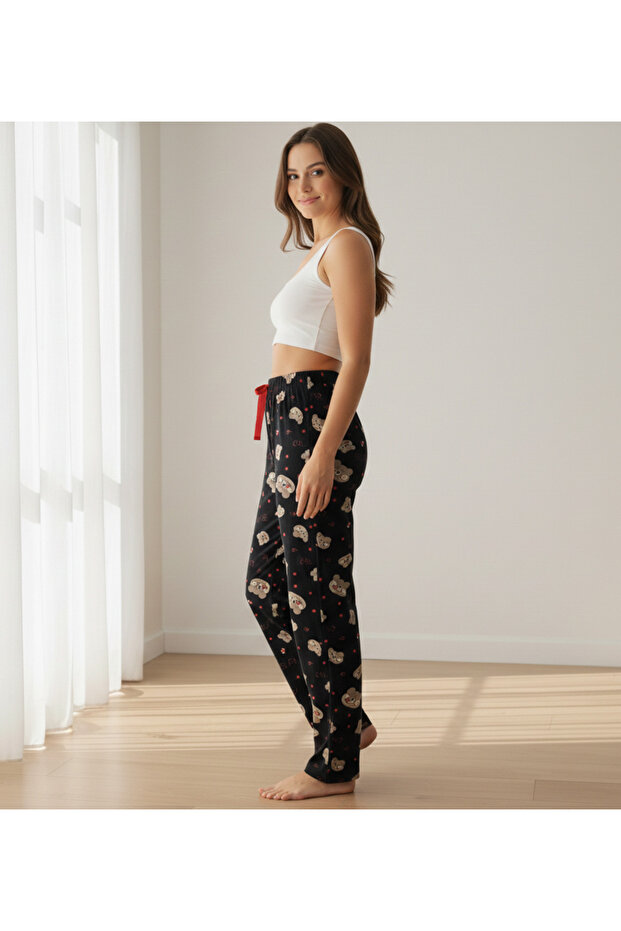 تيشيرت أسود منقوش على شكل دمية دب - 2