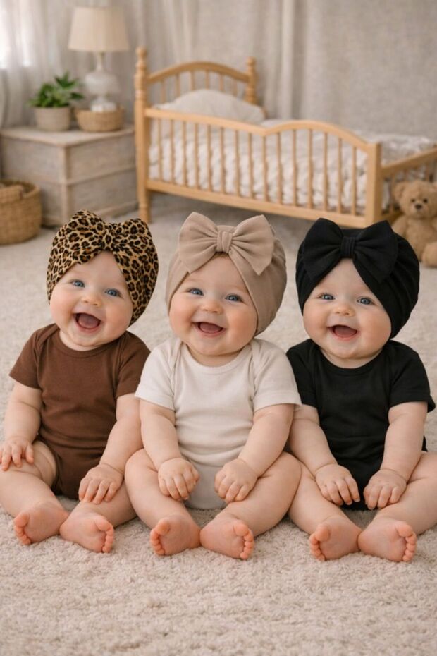 3-Piece Bow Baby Bonnet/ Flexible and Soft Baby Bonnet for Girls from 0-12 Months