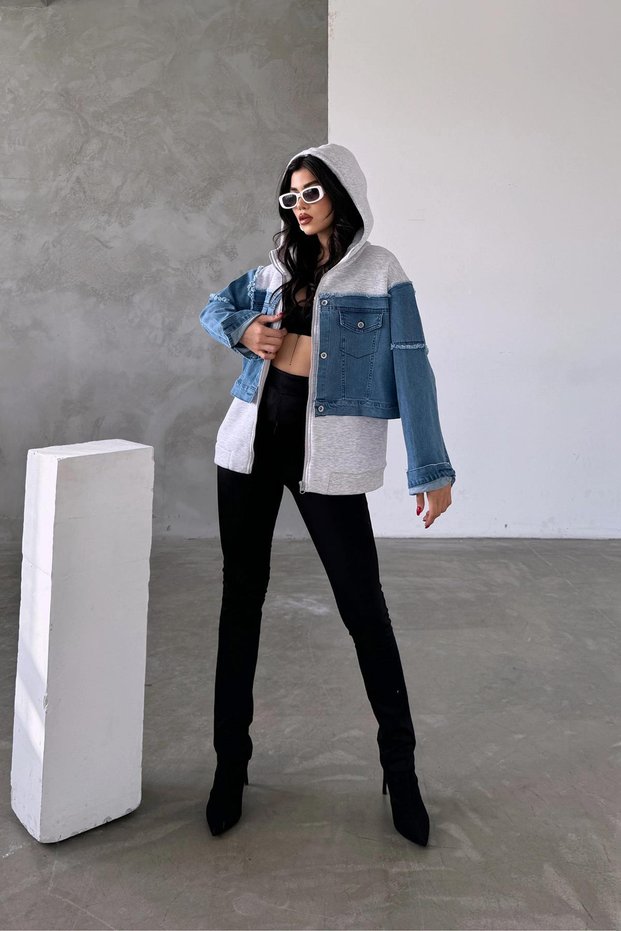 Women's Denim Detailed Hooded Sweatshirt Mlb00015