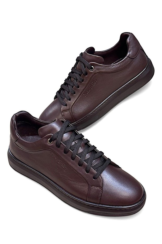 Genuine Real Leather Lace-Up Sneaker Model Flat Sole Orthopedic Casual Men's Shoes