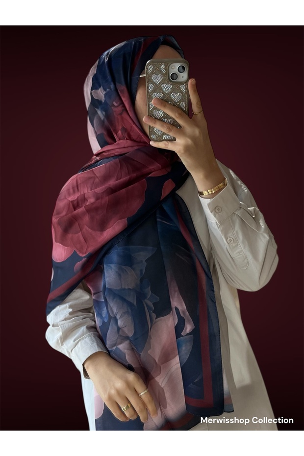 Soft Pattern Navy Blue-Burgundy Shawl