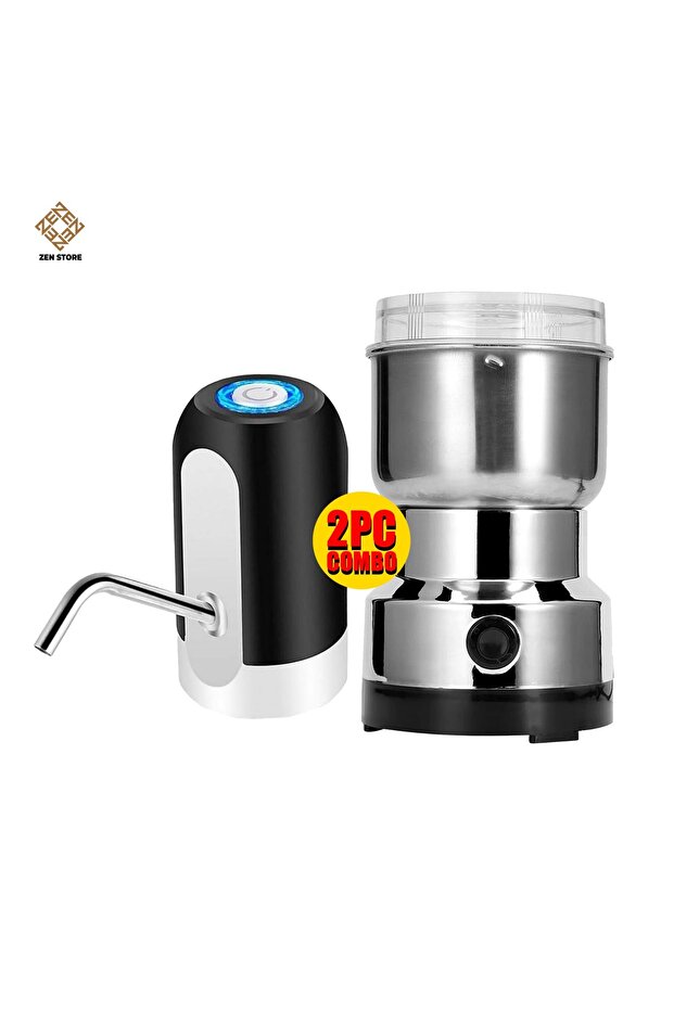 2 PC COMBO-Water Pump + Stainless Steel Multifunctional Mini Electric Grinder ZJ2025 (Silver/Black)