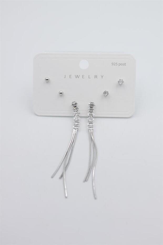 مجموعة متعددة من الأقراط - فضية - 1