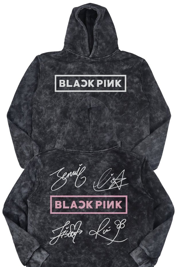 Unisex Oversized Kpop Blackpink Members Signed Back B Printed K Hooded Washed Retro Sweatshirt