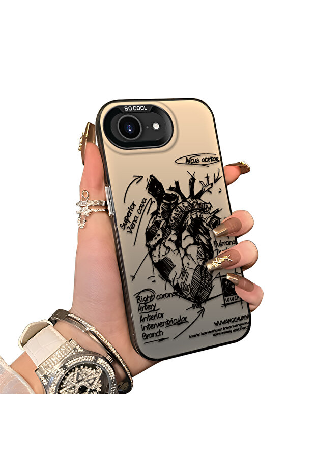 iPhone 16E Compatible Silicone Edge Hard Back Anti-Fall Case Creative Patterned - 1