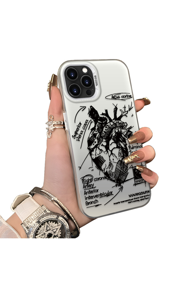 iPhone 15 Pro Max Compatible Silicone Edge Hard Back Anti-Fall Case Creative Patterned - 1