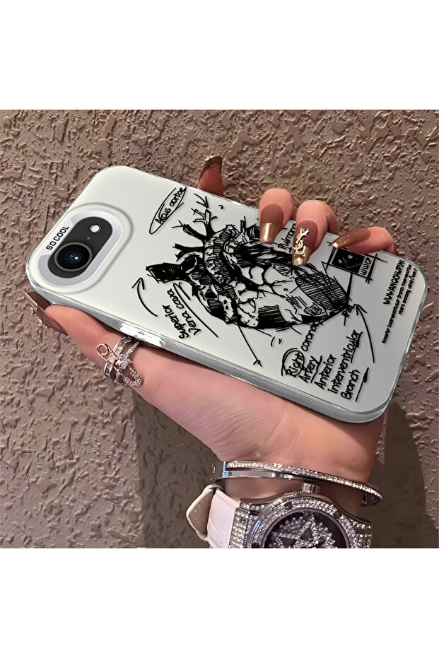 iPhone 16E Compatible Silicone Edge Hard Back Anti-Fall Case Creative Patterned - 2