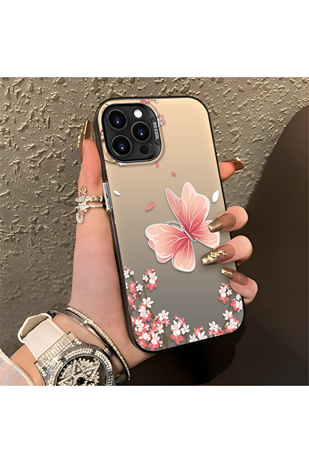iPhone 14 Pro Max Compatible Silicone Edge Hard Back Anti-Fall Butterfly Pattern Case - 4