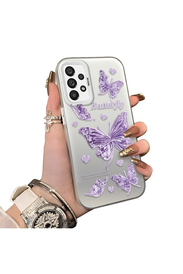 Samsung Galaxy A73 Compatible Silicone Edge Hard Back Anti-Fall Butterfly Pattern Case