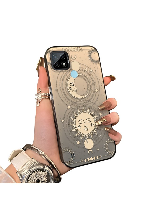 Realme C21 Compatible Silicone Edge Hard Back Anti-Fall Case Moon Patterned