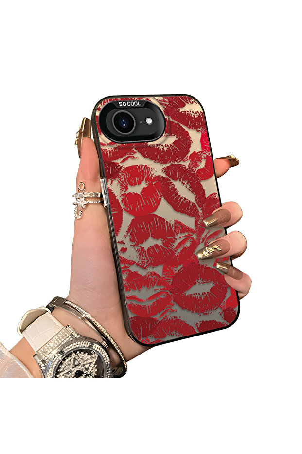 غطاء سيليكون متوافق مع آيفون 16e بحافة صلبة ومضاد للسقوط مع نمط الشفاه - 1