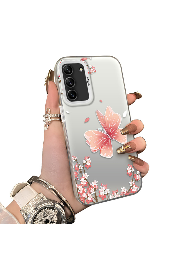 Samsung Galaxy S21 Fe 5g Compatible Silicone Edge Hard Back Anti-Fall Butterfly Pattern Case