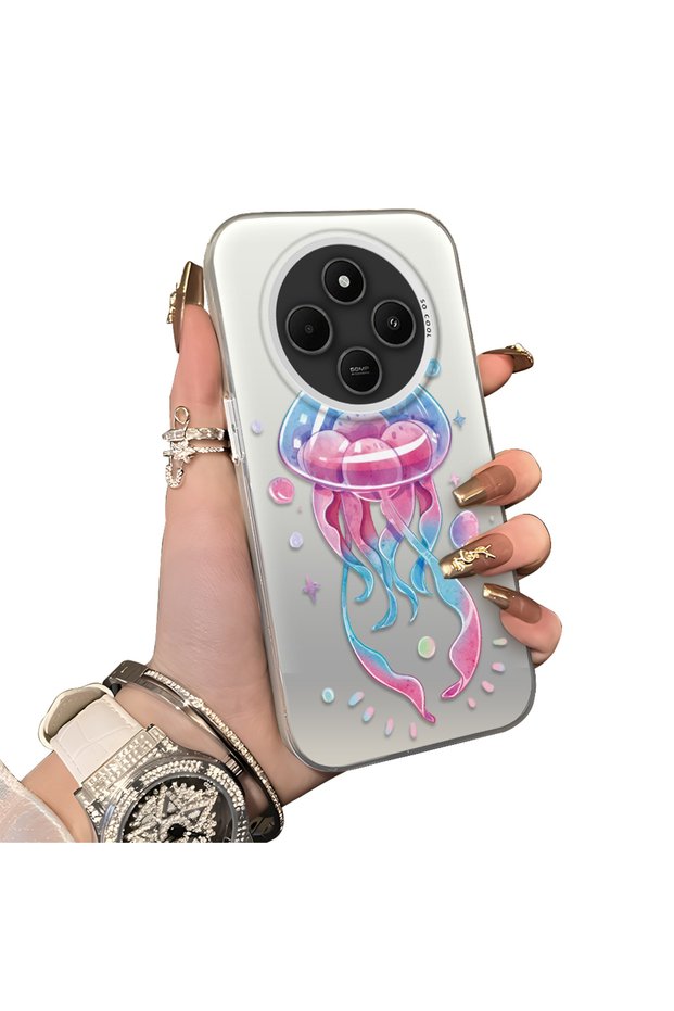 Xiaomi Redmi 14C Compatible Silicone Edge Hard Back Anti-Fall Case Sponge Fish Pattern