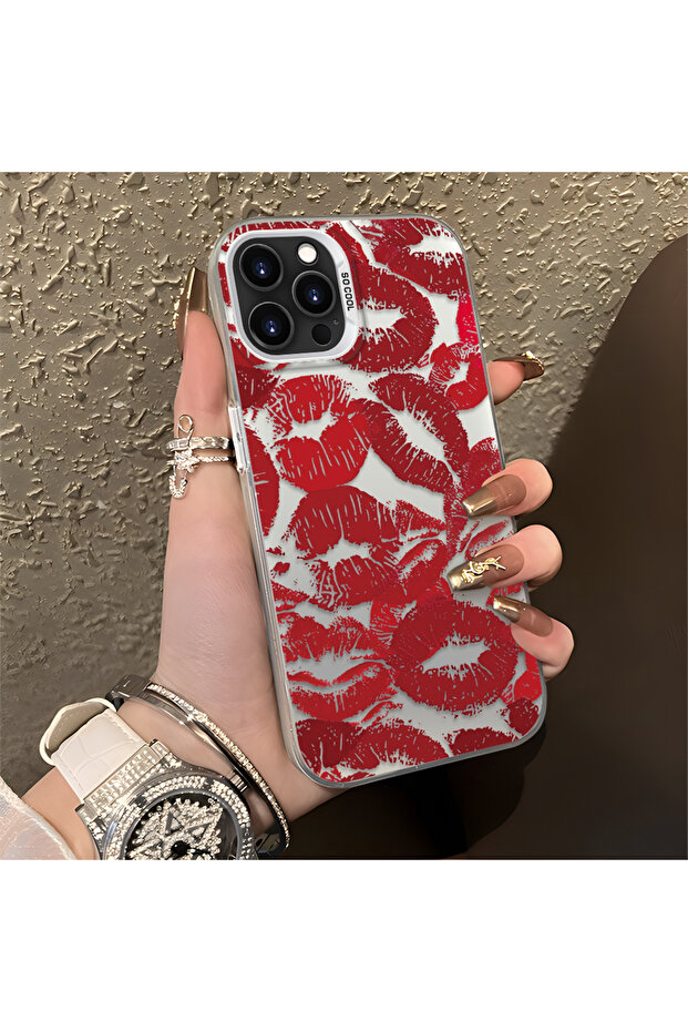 iPhone 16 Pro Compatible Silicone Edge Hard Back Anti-Fall Lip Patterned Case - 4