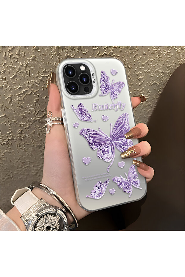 حافظة من السيليكون المتوافقة مع هاتف iPhone 16 Pro ذات حافة صلبة ومضادة للسقوط بنمط الفراشة - 4