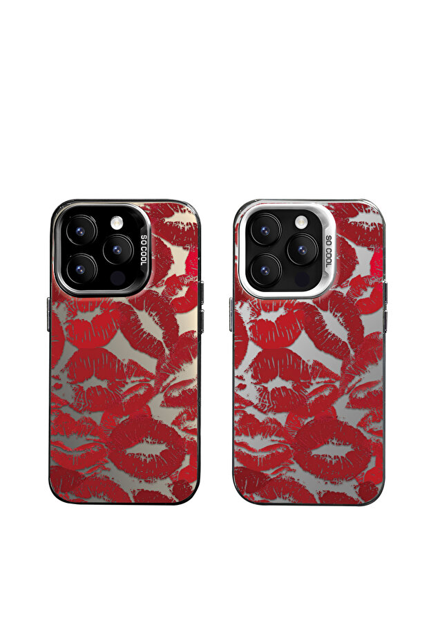 غطاء سيليكون متوافق مع آيفون 16 بحافة صلبة وظهر مضاد للسقوط مع نمط الشفاه - 8