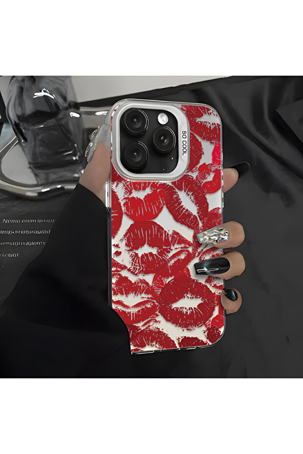 iPhone 16 Pro Compatible Silicone Edge Hard Back Anti-Fall Lip Patterned Case - 5