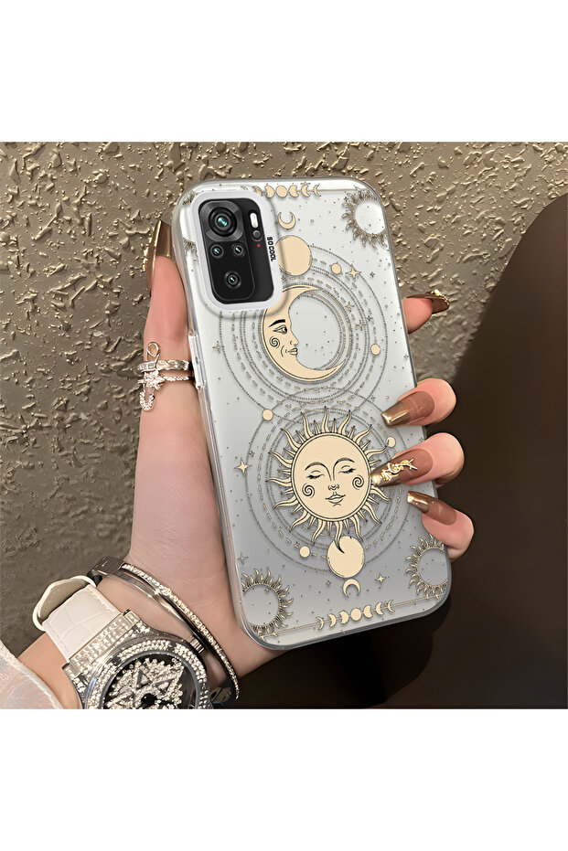 Xiaomi Redmi Note 10 Compatible Silicone Edge Hard Back Anti-Fall Case Moon Patterned - 5