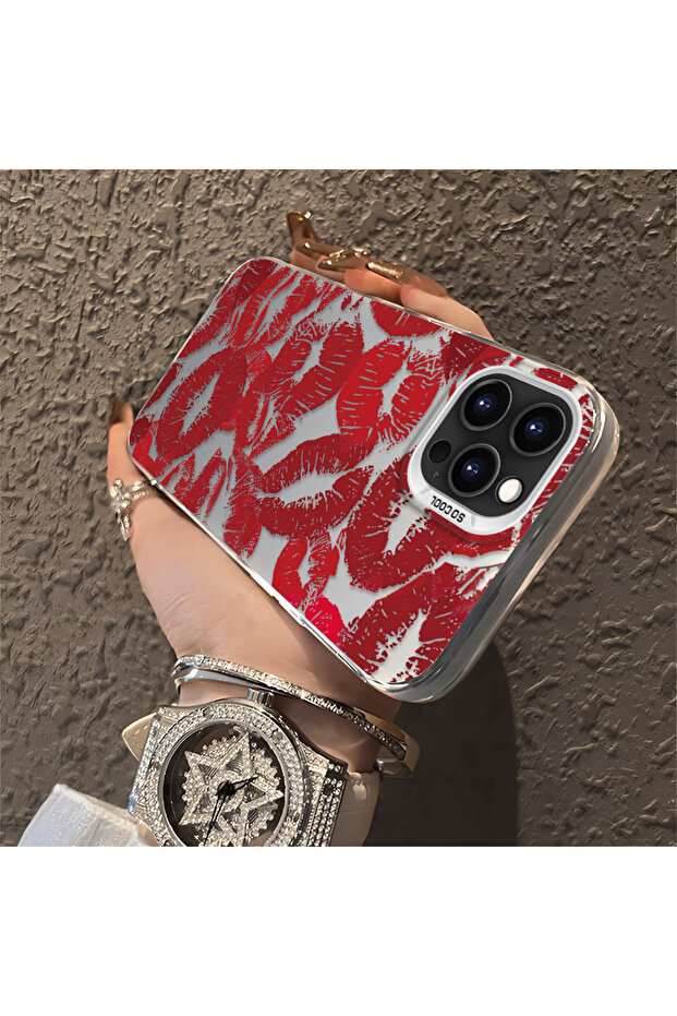 iPhone 16 Pro Compatible Silicone Edge Hard Back Anti-Fall Lip Patterned Case - 3