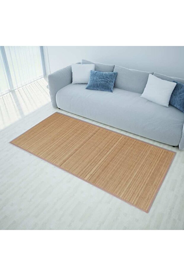 Rectangular Brown Bamboo Rug 80 x 200 cm