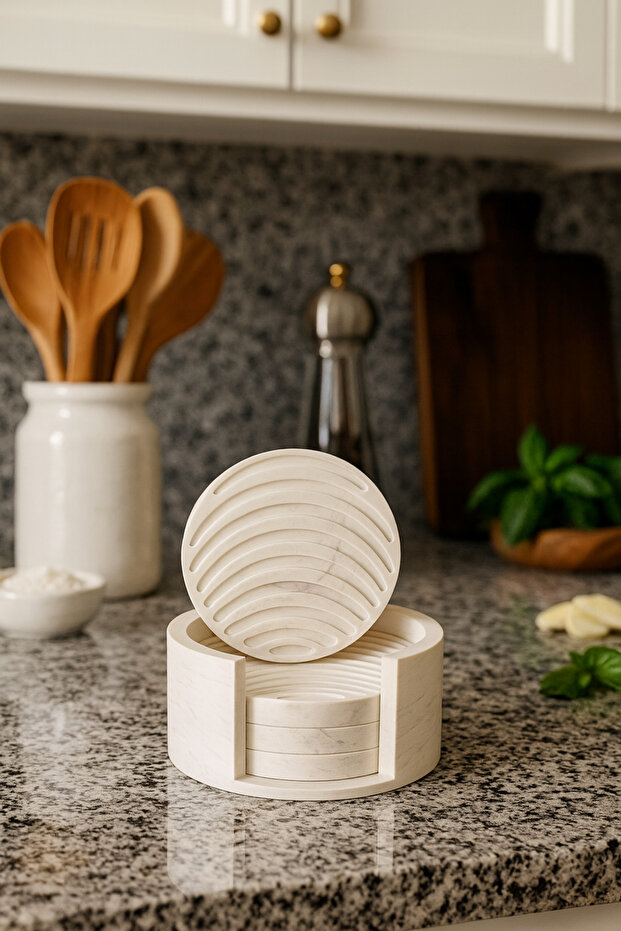 Marble Look 6-Piece Coaster Set - 1