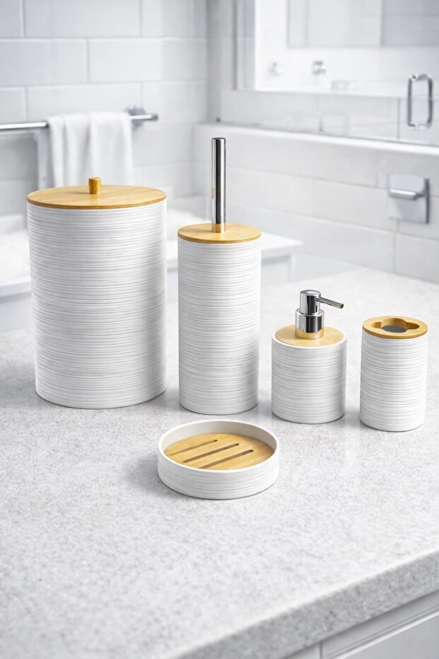 Bamboo Bathroom Set 5 Pieces Round