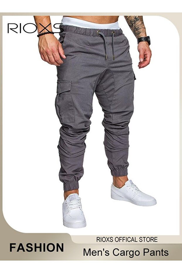 Men's Cargo Pants, Slim Fit Cargo Joggers With Pockets, Comfy Elastic Low Waist Sweatpants for Men,