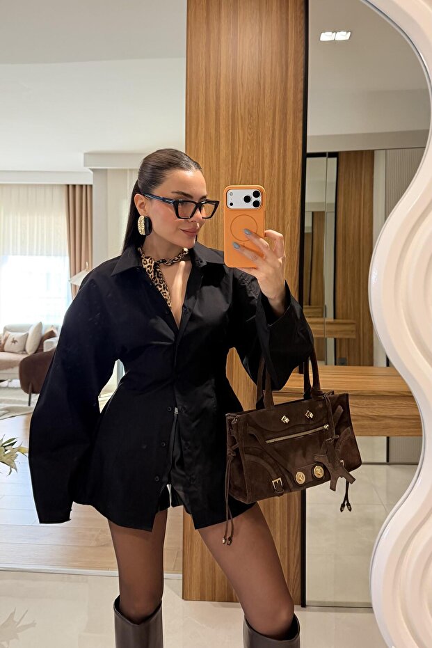 Noxie Siyah Balon Kol Gömlek - 1